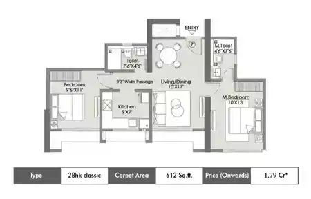 2 BHK-612 Sq.ft.