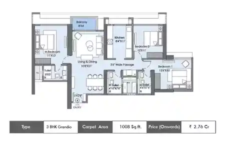 3 BHK-1008 Sq.ft.