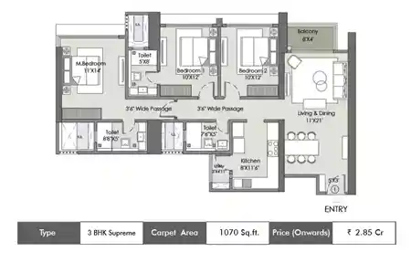 3 BHK-1070 Sq.ft.