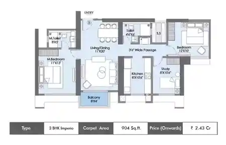 3 BHK-904 Sq.ft.